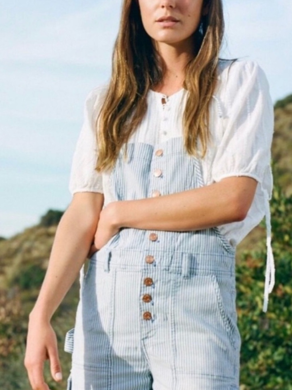 Pilcro-Anthropologie Striped Denim Short Overalls